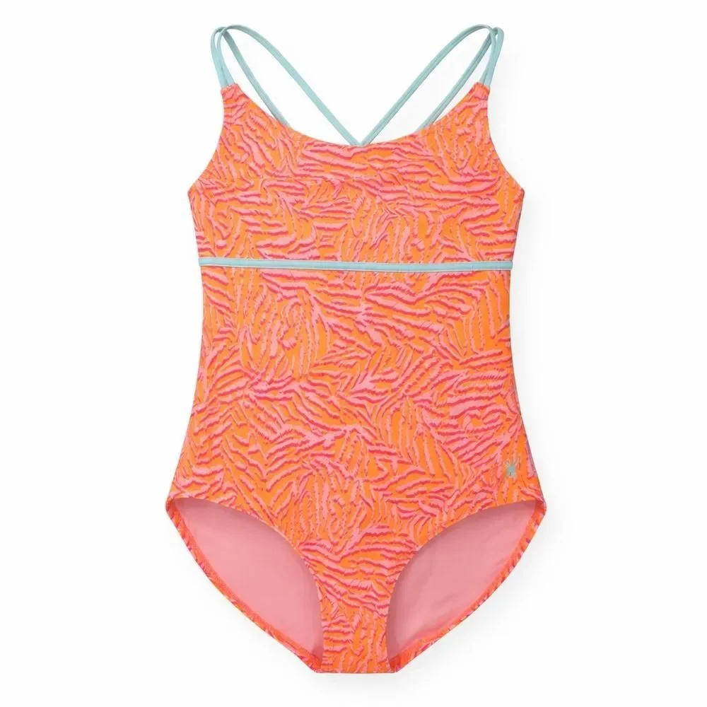 Spyder Kids Orange Pink Bright Colorful One Piece Swimsuit Swim Suit Girls XL 16